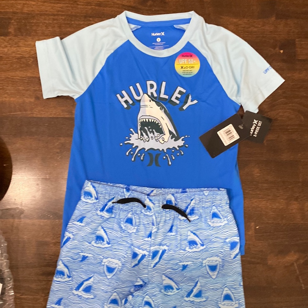 NWT Hurley Boys swim trunks with rash guard